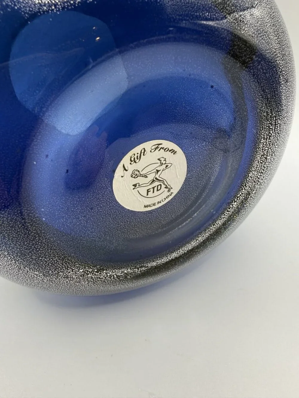 VTG Blue Teardrop FTD Silver Etched Band MCM Vase